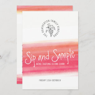 Sip and sample red wine tasting scorecard invitation