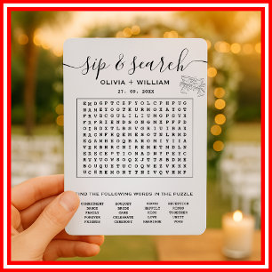 Sip and Search Custom Word Wedding Search Puzzle Invitation