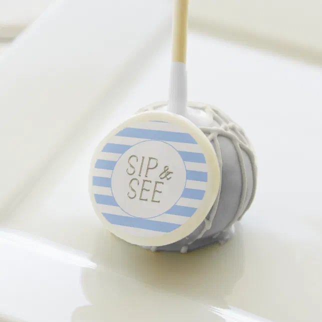 Sip and See Baby Boy Blue White Striped Cake Pops Zazzle