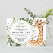 Sip and See Baby boy, giraffe baby shower Invitation (Standing Front)