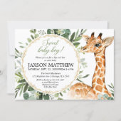 Sip and See Baby boy, giraffe baby shower Invitation (Front)