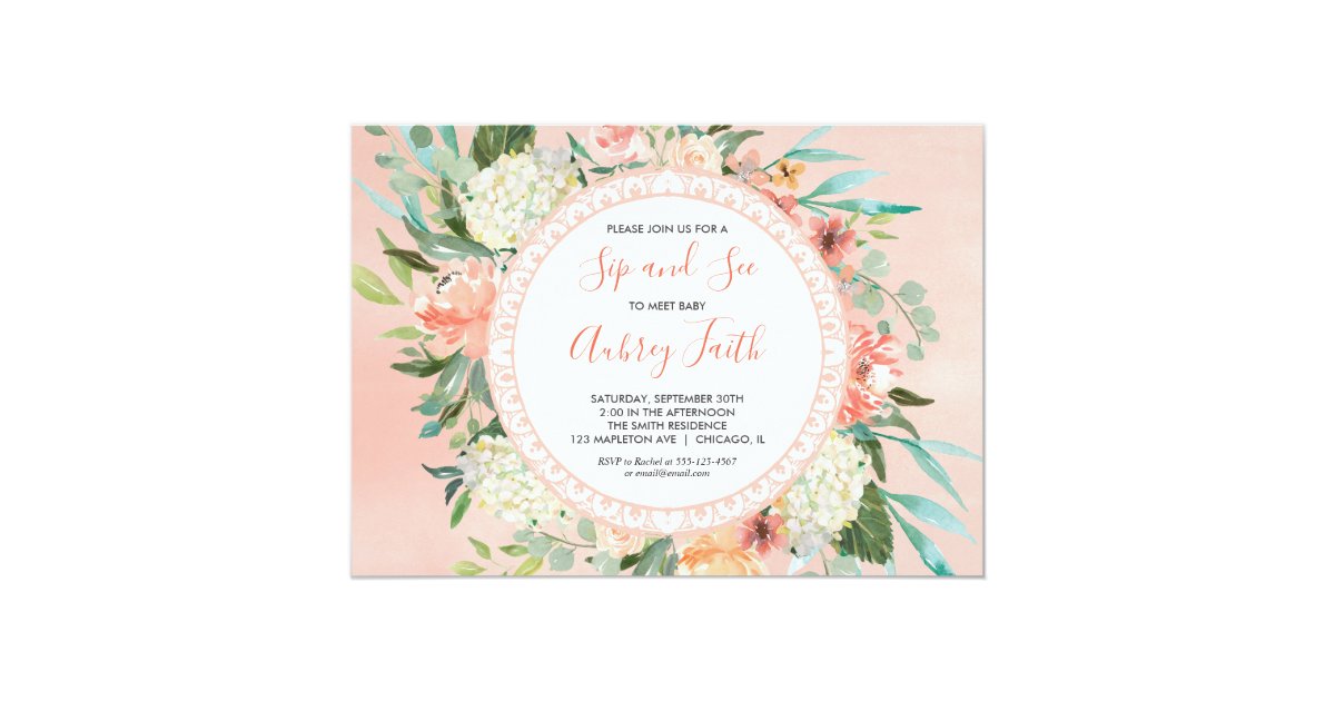 Sip And See Baby Girl Invitations Meet And Greet Invitation Zazzle Com
