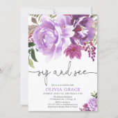 Sip and See baby girl, purple lavender floral Invitation (Front)