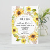 Sip and See Baby girl Sunflower yellow baby shower Invitation (Standing Front)