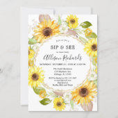 Sip and See Baby girl Sunflower yellow baby shower Invitation (Front)