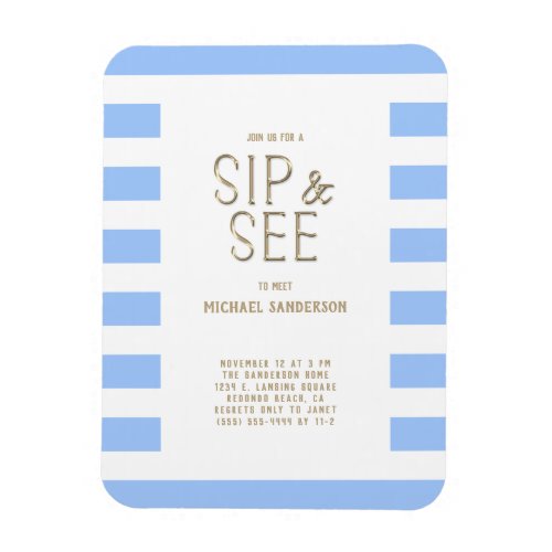 Sip and See Baby Shower Blue White Striped Magnet