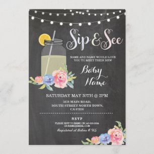 Sip and See Baby Shower Floral Chalk Rustic Invite