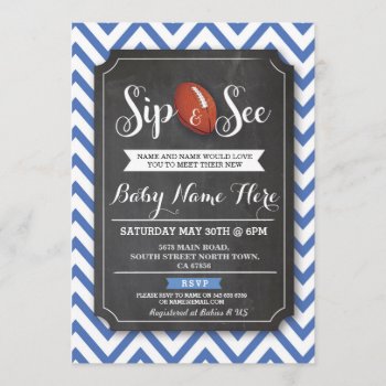 Sip And See Baby Shower Football Rugby Blue Boy Invitation by WOWWOWMEOW at Zazzle