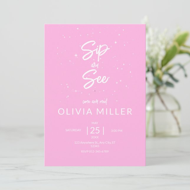 Sip and See Baby Shower, Girl baby shower  Invitation (Standing Front)