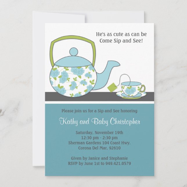 Sip and See Baby Shower Invitation (Front)