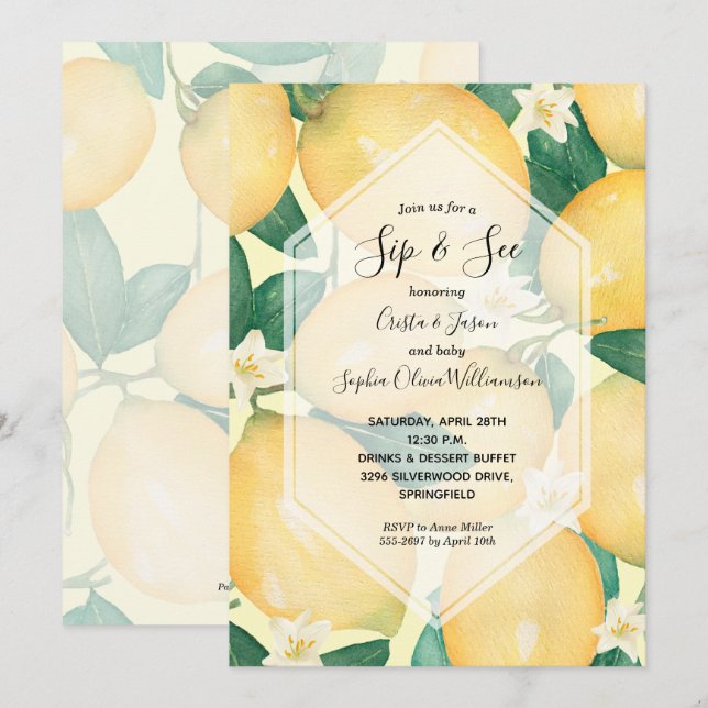 Sip and See Baby Shower Invitations (Front/Back)