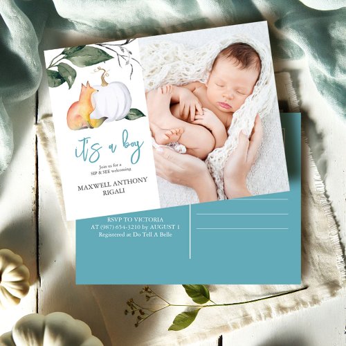 Sip and See Baby Shower Invitations Fall Fox