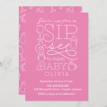 Sip And See Baby Shower Invitations Girl by BanterandCharm at Zazzle