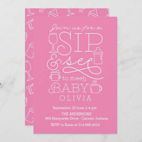 Sip and See Baby Shower Invitations Girl