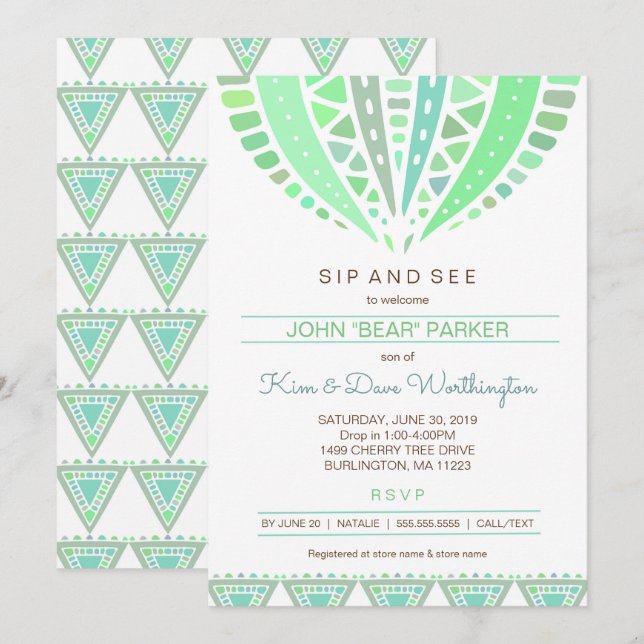 Sip and See baby shower invite, boy mandala Invitation (Front/Back)
