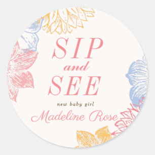 Sip and See Baby Shower Label Modern Floral