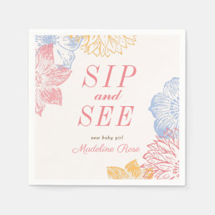 Sip and See Baby Shower Label Modern Floral Napkins