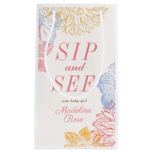 Sip and See Baby Shower Label Modern Floral Small Gift Bag