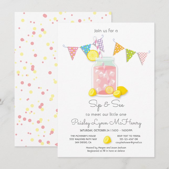 Sip and See Baby Shower Mason Jar Invitation (Front/Back)