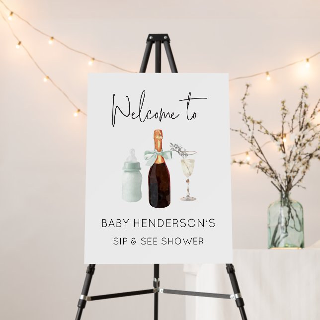 Sip and See Baby Shower Welcome Sign Green (In Situ (Stand))