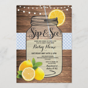 Sip and See Baby Shower Wood Rustic Blue Invite