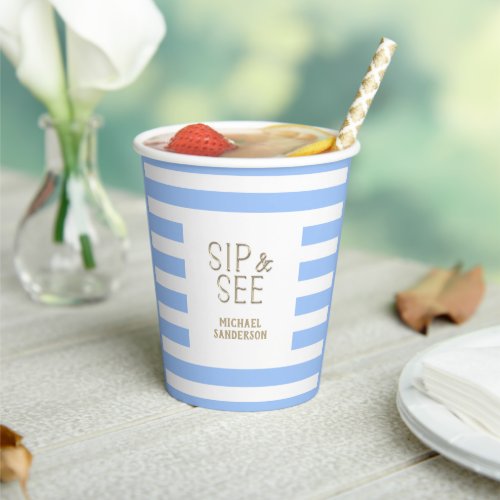 Sip and See Blue  Striped Baby Boy  Party Paper Cups