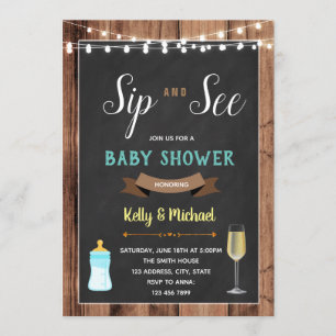 Sip and see boy shower party invitation