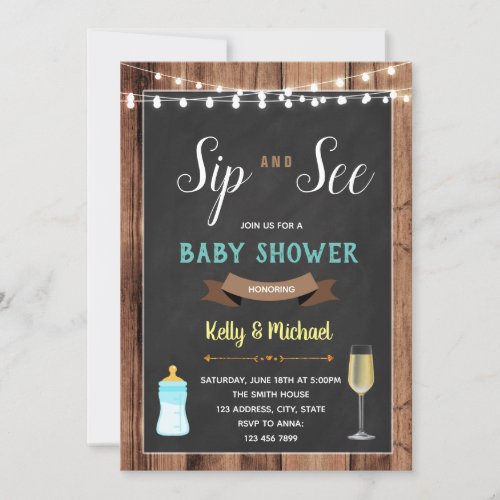 Sip and see boy shower party invitation