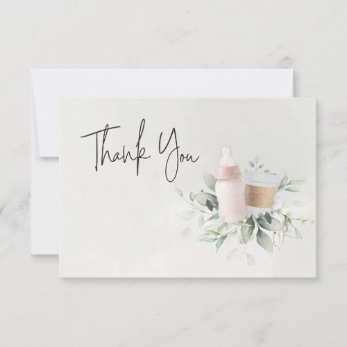 Sip and See Coffee Baby Shower Thank You Card Pink