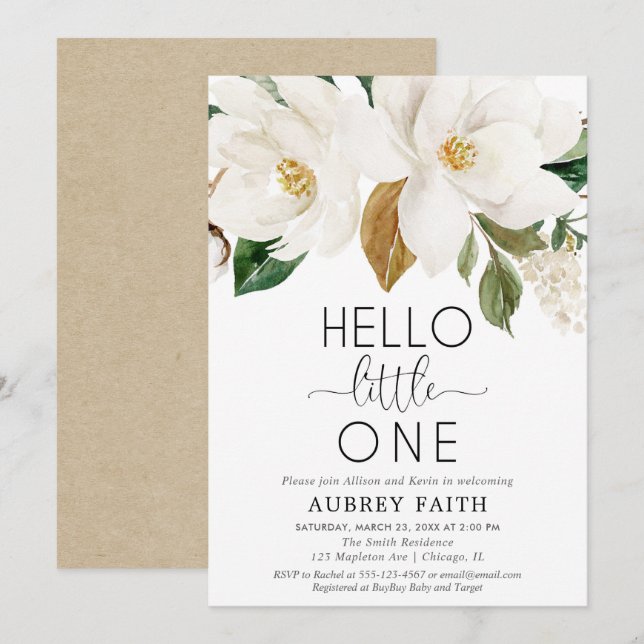 Sip and See gender neutral white floral rustic Invitation (Front/Back)