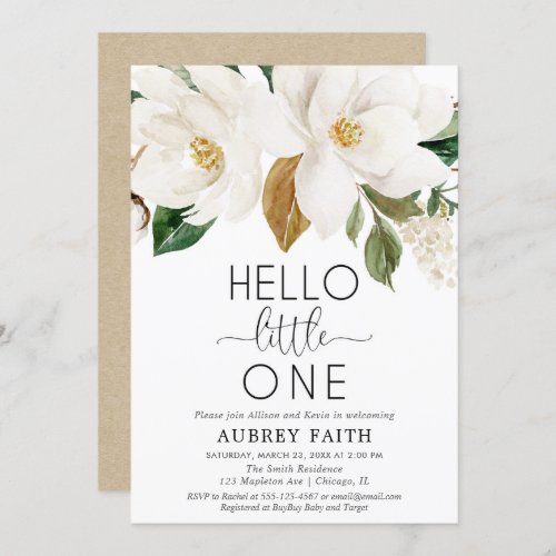 Sip and See gender neutral white floral rustic Invitation