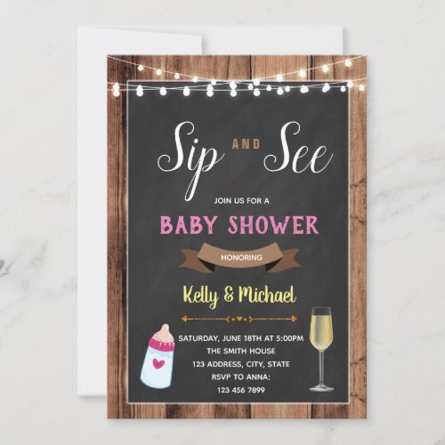 Sip and see girl shower party invitation