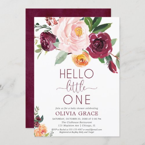 Sip and see hello little one fall baby shower invitation