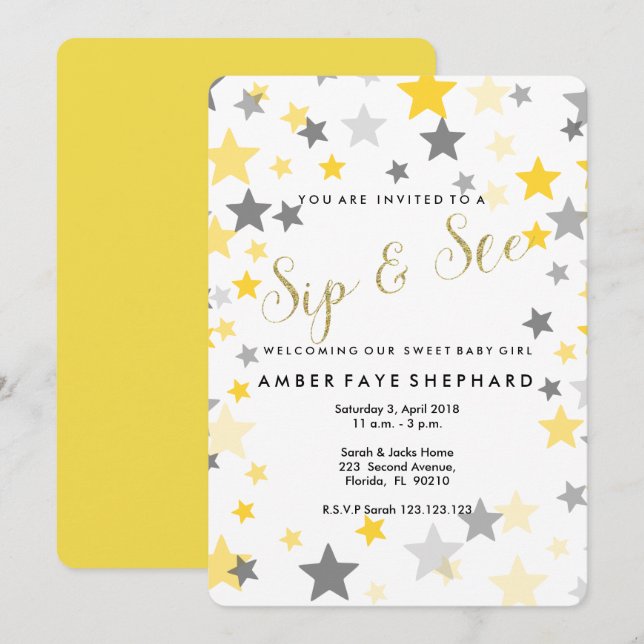 Sip and See invite, new baby, welcome party Invitation (Front/Back)