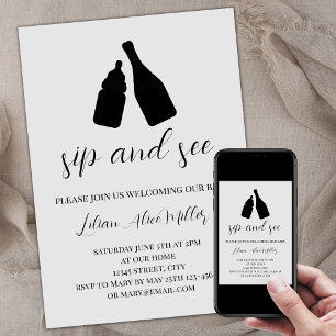 Sip And See Modern Minimalist Elegant Light Gray Invitation