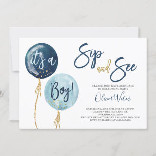 Sip and See navy blue balloons baby shower boy Inv Invitation