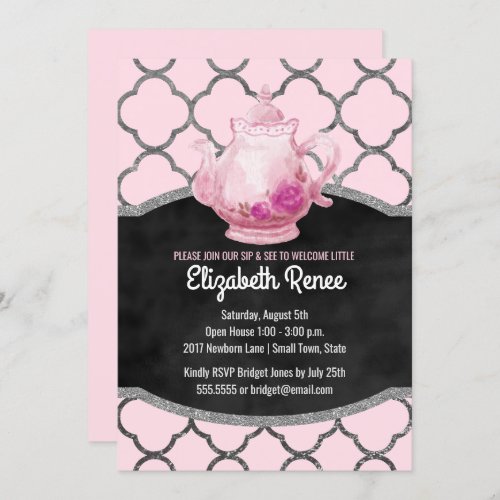 Sip and See New Baby Girl Welcome Teapot Invites