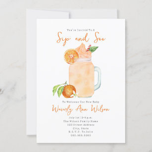 Sip and See Orange Smoothie New Baby Invitation