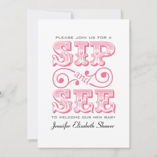 Sip And See Party Pink Baby Shower Invitation