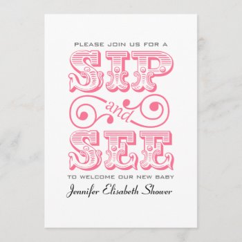 Sip And See Party Pink Baby Shower Invitation by PineAndBerry at Zazzle