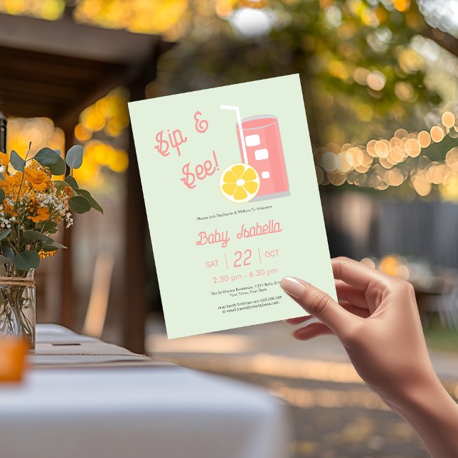 Sip and See Pink Lemonade Modern Baby Shower Invitation (Creator Uploaded)