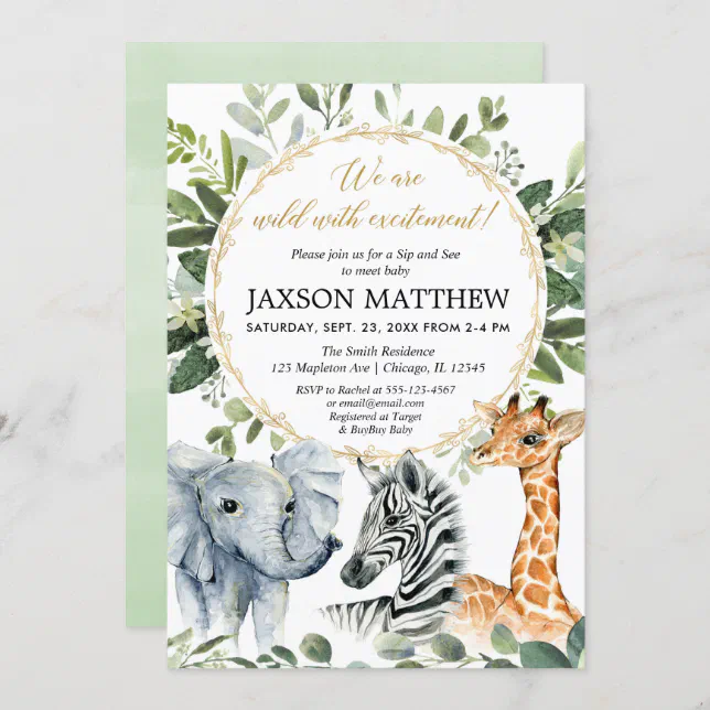 Sip and See safari baby shower, meet greet baby Invitation | Zazzle