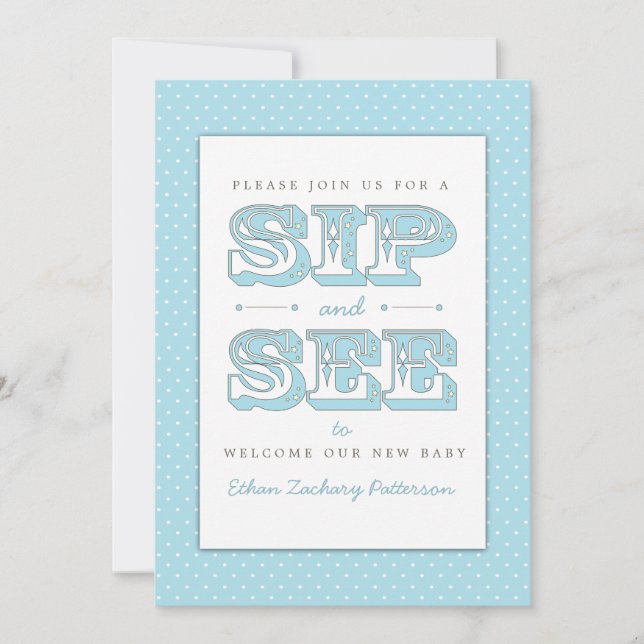 Sip and See Sweet Baby Boy in Blue Invitation (Front)