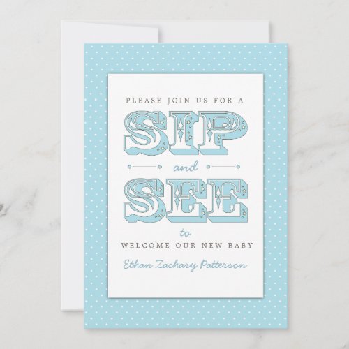 Sip and See Sweet Baby Boy in Blue Invitation