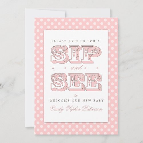 Sip and See Sweet Baby Girl in Pink Invitation
