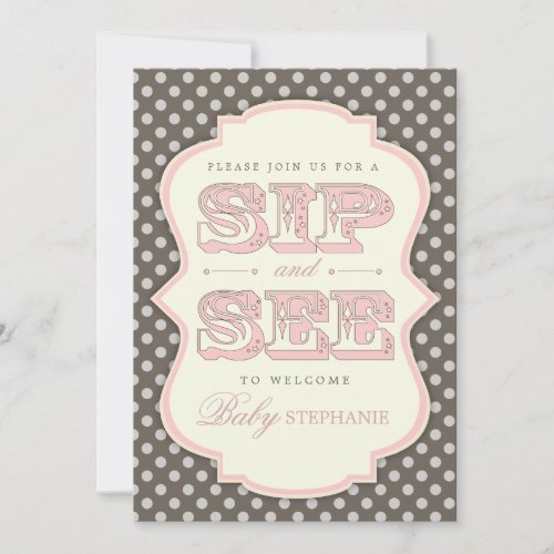 Sip and See Sweet Baby Girl Pink Brown Invitation