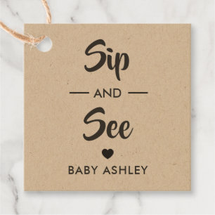 Sip and See Tag, New Baby Gift Tag, Baby Shower Favor Tags
