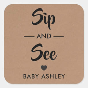 Sip and See Tag, New Baby Sticker, Baby Shower Square Sticker