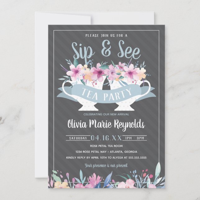 Sip and See Tea Party Baby Shower Invitation (Front)
