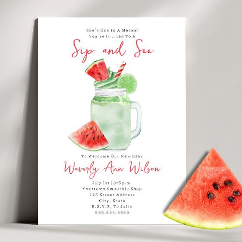 Sip and See Watermelon Smoothie Invitation